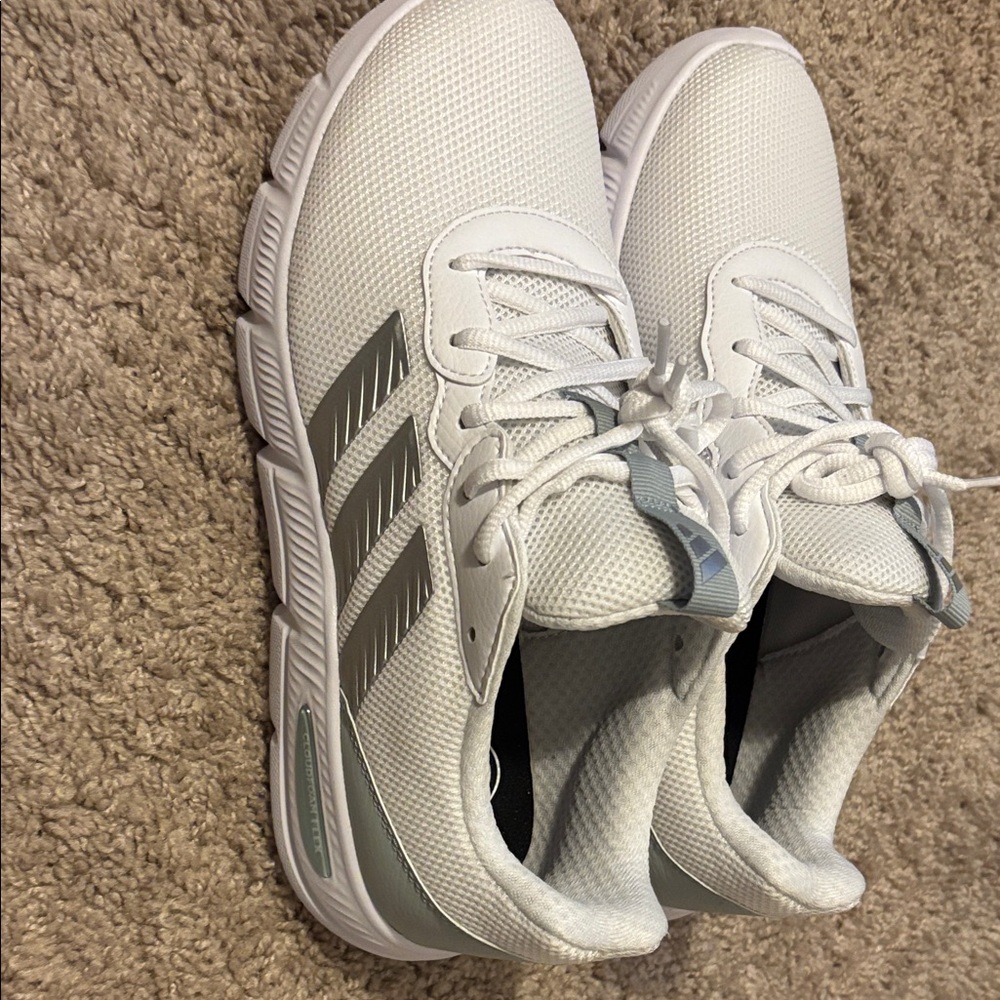 adidas White Sneakers with Silver Stripe Accents women’s size 10 New